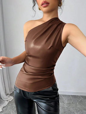 Blusa Um Ombro Só em Couro – Assimétrica, Elegância e Sofisticação - Rosence