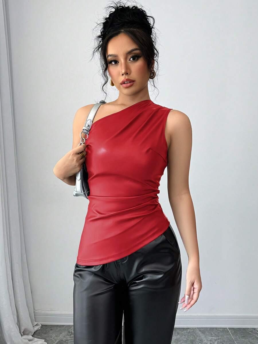 Blusa Um Ombro Só em Couro – Assimétrica, Elegância e Sofisticação - Rosence
