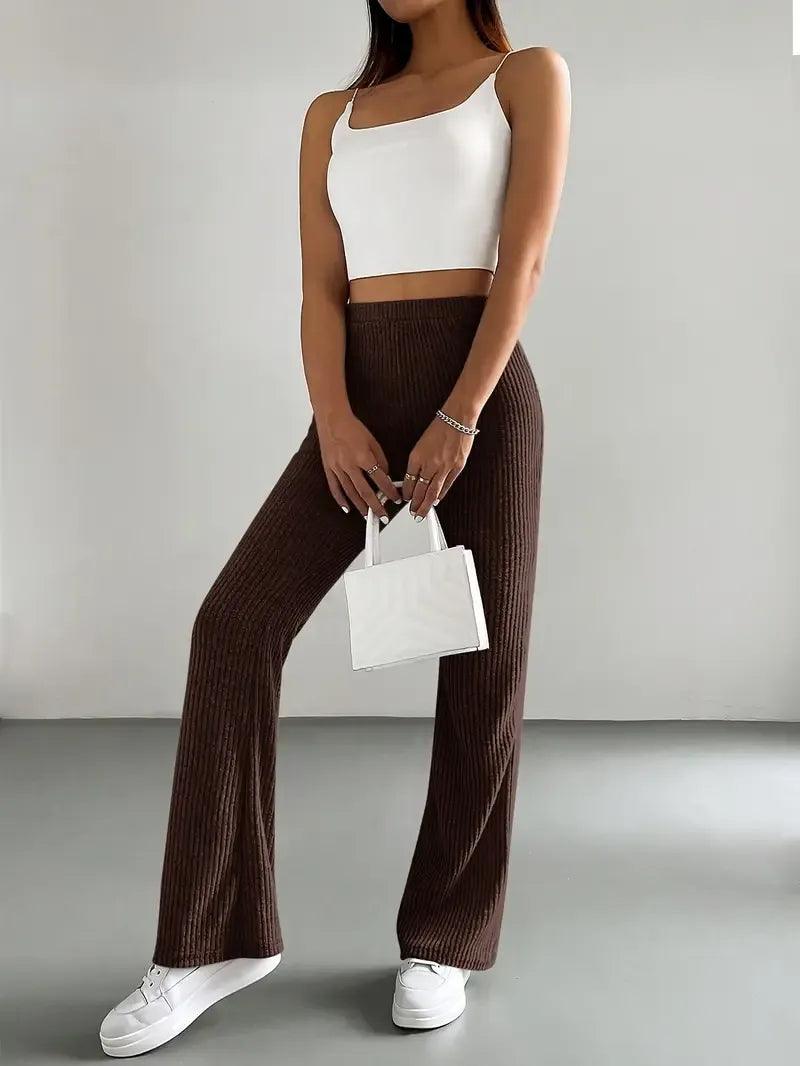 Calça Feminina Flere Mariam Elegante de Malha – Cintura Alta e Ajuste Regular ROSENCE