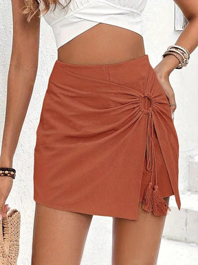 Shorts-Saia Elegante Cintura Alta – Laço Frontal e Tecido Leve para o Verão - Rosence
