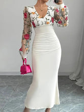 Vestido Elegante Caimento Slim Fit – Manga Bishop em Tule Bordado Floral - Rosence
