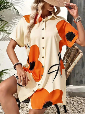 Vestido Feminino Curto Floral – Manga Curta, Caimento Elegante - Rosence